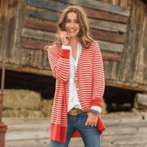 Sundance Sweaters - Sundance Voyage Orange White Striped Cardigan